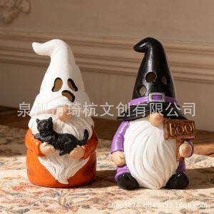 Figurine en résine de gnome fantôme d'Halloween avec chat noir et chapeau de sorcière, décoration intérieure pour fête d'Halloween, cadeau - Product Image 1