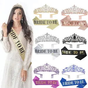 Nicro Casamento Bachelorette Party Decoração Noiva Para Ser Noiva Chuveiro Suprimentos Casamento Ouro Pó Fita Coroa Alça De Ombro