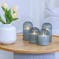 Ensemble de 4 bougies électroniques sans flamme en verre avec télécommande, alimentées par piles, bougies pilier LED scintillantes