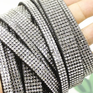 DIY Korean Velvet Chain Material Black with Gold and Silver Rhinestone <strong>Strip</strong> studded Flat <strong>Leather</strong> Cord - Product Image 6