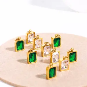 Dainty Diamond Emerald Charms Stainless Steel Zircon Pendant Necklace Bracelet Jewelry Making Charms