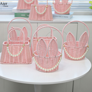 Aierflorist nuevo 2023 Pink Bunny Ears Flowers Flower <span class=keywords><strong>Basket</strong></span> Pearl <span class=keywords><strong>Fruit</strong></span> Regalo creativo cesta de flores - Product Image 5