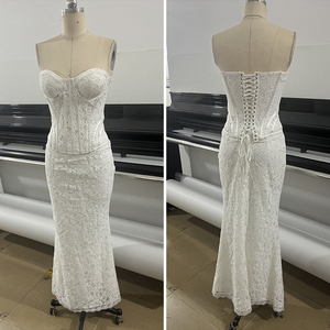 Abito Lungo da Donna Senza Spalline con Motivo Floreale, Stile Sirena, Vita Naturale, Corsetto in Pizzo Bianco per Cocktail <span class=keywords><strong>e</strong></span> Serate Eleganti - Product Image 1