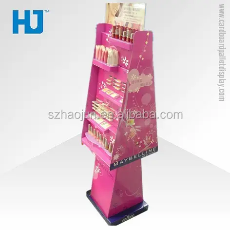 柔軟なピンク色紙化粧品表示カウンタ、段ボールディスプレイラックコンビニエンスストア家具