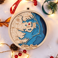 Ornamento Natalizio in Legno 2027, Mappa 3D di Città e Lago, Servizio di Taglio Laser Personalizzato per Articoli in Legno