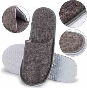 Pantuflas de Hotel Desechables de Lujo, Cerradas, de Lino Gris, con Suela de EVA Reciclable y Logotipo del Cliente, para Uso en Spas de 5 Estrellas - Product Image 3
