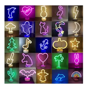 Desktop Lightning Bolt Cat Palm Cactus Battery Usb Powered Custom Led Neon Sign For Table Christmas Party Kids Room Decoration