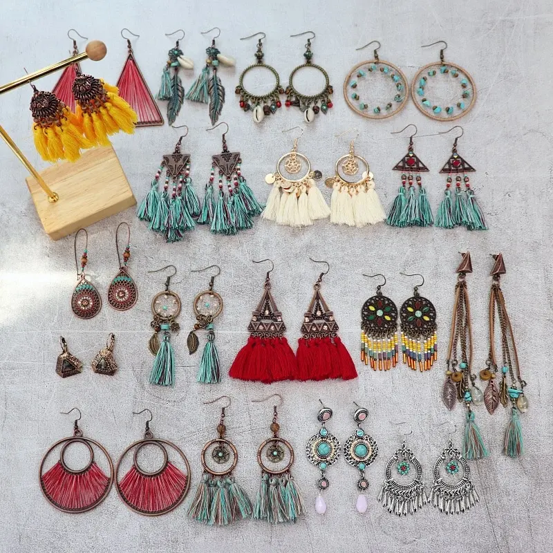 MoyaMiya anting-anting etnik Bohemian klasik buatan tangan 60 plus + anting-anting rumbai multi pilihan anting-anting antik liburan Thailand