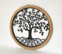 Cadre en bois rond élégant avec motif de sculpture au laser de luxe décoration murale en métal pour salon décor à la maison