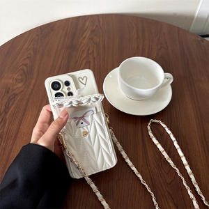 Étui portefeuille <span class=keywords><strong>de</strong></span> luxe en cuir texturé avec imprimé cœur <span class=keywords><strong>Kawaii</strong></span> et nœud, pour <span class=keywords><strong>Samsung</strong></span> Galaxy S26 Ultra S25 S24 A56, avec sangle chaîne bandoulière - Product Image 2