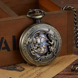 Orologio da Tasca Meccanico Steampunk Scheletrato da Uomo e Donna, Lusso Antico, con Collana e Catena, Orologio da Polso Maschile e Femminile - Product Image 2