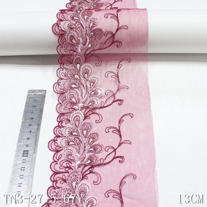 Dentelle de bordure en voile de tulle noir de luxe de 13 cm avec broderie florale brillante et fil métallique pour robe abaya femme couture - Product Image 5