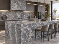 Dalles de marbre gris serbe en pierre naturelle pour tables sur pieds, plans de travail de cuisine, panneaux muraux de douche, seuils et plinthes.