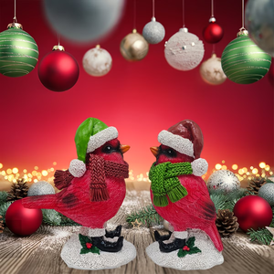 Venta al por Mayor de Estatuas de Cardenales Navideños Personalizadas, Pájaro Rojo de Resina con Bufanda y Pico Verdes, Decoraciones Navideñas para el Hogar y la Oficina - Product Image 1