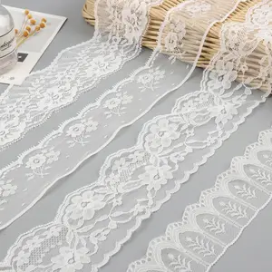 Großhandel White Lace Nylon Stretch Lace Trim Mesh Stickerei Lace Trim für Hochzeit auf Lager