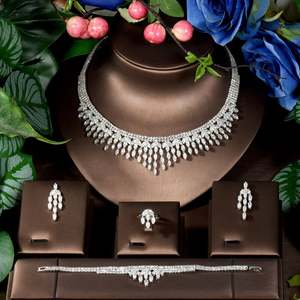 HIBRIDE Luxury AAA <b>Cubic</b> <b>Zirconia</b> 4pcs Necklace Earring Fashion Women Bridal Wedding Party Jewelry Sets Drop Style S-01 - Product Image 2