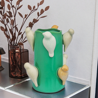 Vase de table en céramique Art Déco de luxe avec décor d'oiseaux - Vase de bureau créatif orné d'oiseaux pour la décoration intérieure et l'arrangement floral
