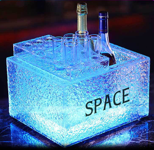 Seau à glace LED transparent Richshining avec logo personnalisé, facile à nettoyer, 5L, seau à champagne, présentoir à bouteilles LED, porte-bouteilles de bière pour bar, club - Product Image 1