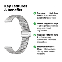 Bracelet de montre en maille d'acier inoxydable mince de 14 mm avec fermoir magnétique pliable pour Xiaomi Mi Band et montre intelligente Garmin