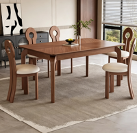 Table et chaises de salle à manger rectangulaires en bois massif noir, idéales pour les salles à manger domestiques, les hôtels, les villas et les appartements