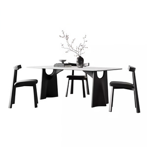 Juego de mesa y sillas de comedor de madera maciza, moderno, minimalista, rectangular, de alta gama, para uso en el comedor del hogar. - Product Image 3