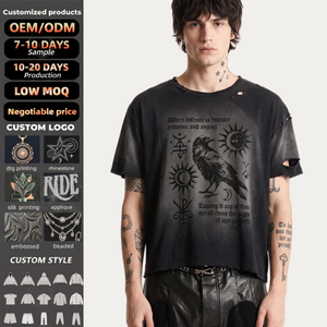 เสื้อยืดผู้ชายคุณภาพสูง 260 กรัม ผ้าฝ้าย OEM สั่งทำพิเศษ ทรงโอเวอร์ไซส์ ไหล่ตก สไตล์วินเทจ ลุคทำเก่า เสื้อยืดเปล่า รุ่น TKAN921 - Product Image 1