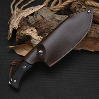 Grand couteau de chasse en acier inoxydable 3cr13, couteau tactique à lame fixe, manche en bois avec étui en cuir