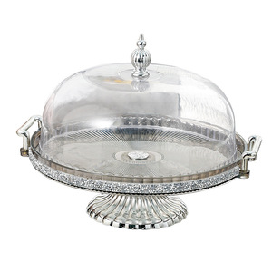 Support à gâteau rond avec couvercle et bordure dorée pour décorations de table de fête d'anniversaire - Product Image 3