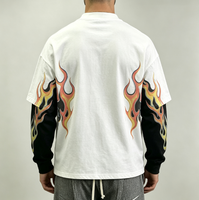 T-shirts personnalisés écologiques surdimensionnés à manches longues en coton avec bordure contrastée pour hommes, impression sérigraphique