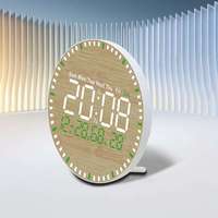 Jam Dinding Digital LED Bambu dengan Fungsi Snooze, Tampilan Kalender dan Suhu, Mesin Quartz, Daya USB
