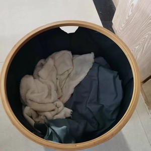 <b>Foldable</b> Waterproof Wooden Laundry <b>Basket</b> Black Round Standing Type For Bathroom Clothing Storage Organizer - Product Image 3