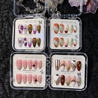 Lot de 10 faux ongles à presser faits main, courbure amande moyenne, prêts à l'emploi, couvrance totale, en PMMA, détachables et réutilisables