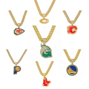 Kalung Liontin Tim Olahraga Grosir Berkualitas Tinggi, Rantai Kuba Lapis Perak/Emas Trendi untuk Pesta Ulang Tahun - Product Image 1