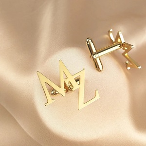 Boutons de manchette personnalisés en acier inoxydable avec initiales, plaqués or, accessoires de costume formel pour hommes - Product Image 3