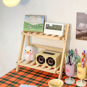 Spot vente en gros bureau pin présentoir double étagère de rangement dessus de table en bois étagère de rangement pour bureau de cuisine - Product Image 6