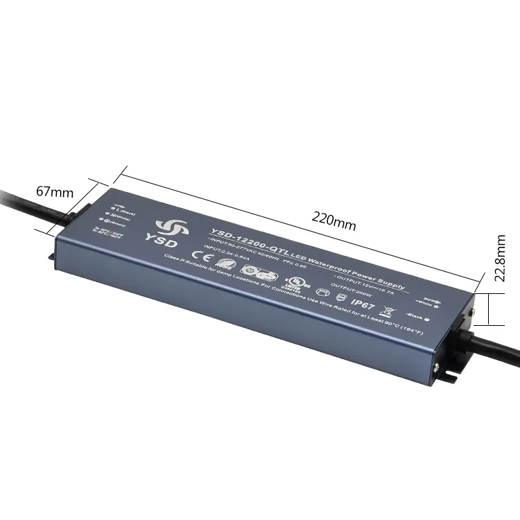 5 Years Warranty >0.95 PFC AC100-277v Global Voltage DC 12v24v LED Driver 60w 100w 150w 200w IP67 Waterproof LED Power Supply