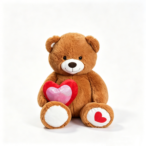 Oso de peluche marrón personalizado con corazón, oso de peluche relleno con corazón, oso de peluche con corazón de amor, oso de peluche sosteniendo un corazón. - Product Image 1
