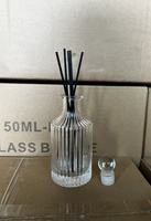 Bouteille diffuseur à roseaux en verre côtelé de 250 ml avec bouchon, récipient vide pour parfum, pour la décoration intérieure