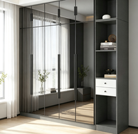 Armoire de chambre à coucher sur mesure de luxe italienne moderne, placard droit avec porte en verre miroir gris et tiroirs de rangement