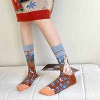 Chaussettes unisexes inspirées de l'art, motifs de peintures célèbres et abstraites, avec blocs de couleurs vibrants, chaussettes décontractées douces pour un usage quotidien, chaussettes tendance