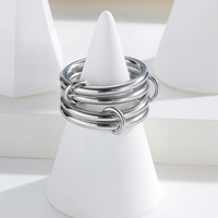 JOYE Bague multi-anneaux superposée à quatre couches pour femme, plaquée titane or 18 carats, avec pierre naturelle, élégante pour fêtes et anniversaires