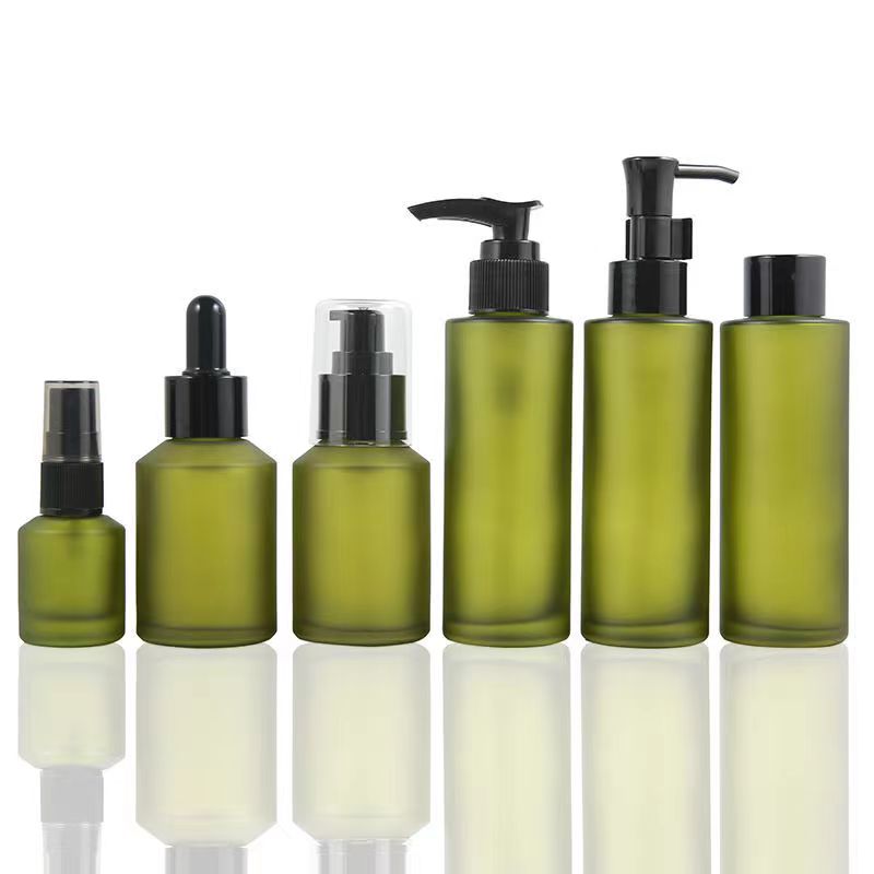 Stainless Steel Pump Green glass Bottles Thick Amber Glass Soap Dispenser