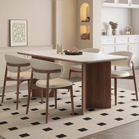 Ensemble table et chaises de salle à manger de style français, moderne du milieu du siècle, nordique, en bois massif et plateau en pierre, design rectangulaire, adapté