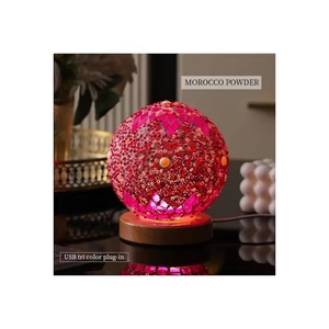 Lampe de table de style turc avec mosaïque en verre, veilleuse bohème, boule décorative d'inspiration marocaine pour chambre à coucher - Product Image 5