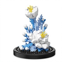 Ensemble de blocs de construction floraux 248 pièces, kit de modèle de jouet de construction en plastique ABS avec couvercle anti-poussière, décoration d'exposition bleue et blanche