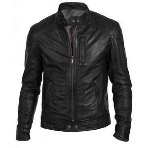 Chaqueta de Motociclista Slim para Hombre, con Cuello Alto, Diseño Personalizado, Cuero Natural de la Mejor Calidad, Cierre de Cremallera, Impermeable y Resistente al Viento - Product Image 3