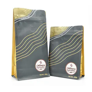 Coffee Bag Black Custom Printed Black Side Gusset Pouch Zip Lock With Valve Flat Block Bottom Coffee Packaging Bag