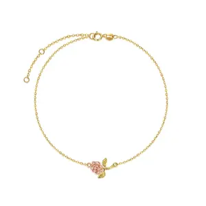 14k Solid Gold Rose Flower Anklet Real Gold Anklet Jewellery Body Chain Fashion Jewelry Anklets For Women