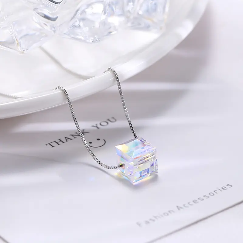 8mm Aurora Sugar pendant necklace Austrian crystal Rubik's Cube clavicle chain fashion jewelry crystal necklaces