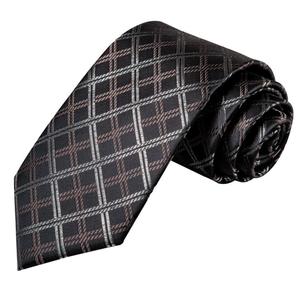Corbata de Seda Jacquard Casual para Hombre, Diseño de Rayas Negras y Marrones, con Pañuelo y Gemelos, para Bodas, Negocios y Fiestas - Product Image 4